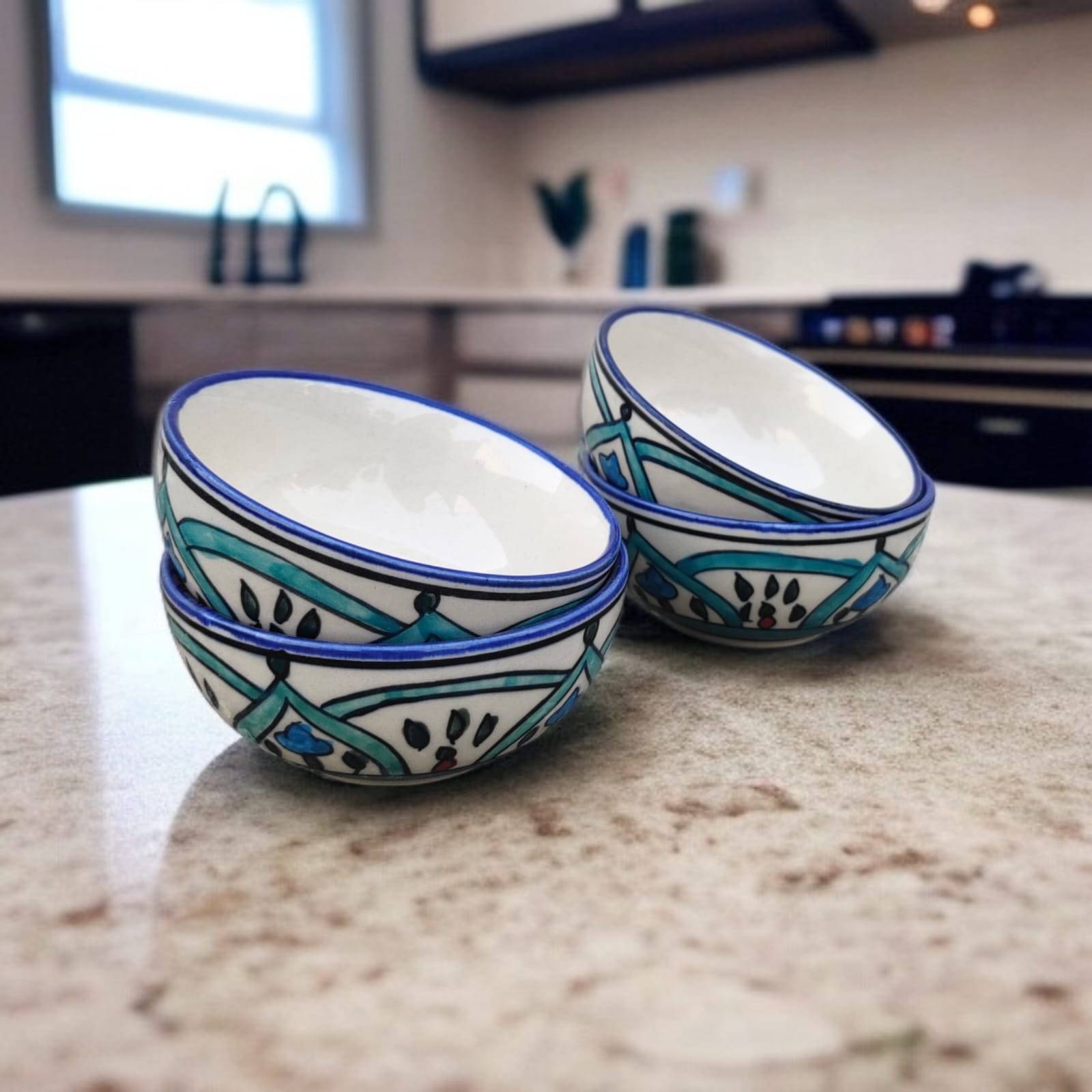 Malaikah Motif Mughal Printed Bowl Ceramic Printed Fruit Bowl 10 cm ( Set of 4 ) Teal     			Malaikah Motif Mughal Printed Bowl Ceramic Printed Fruit Bowl 10 cm ( Set of 4 ) Teal