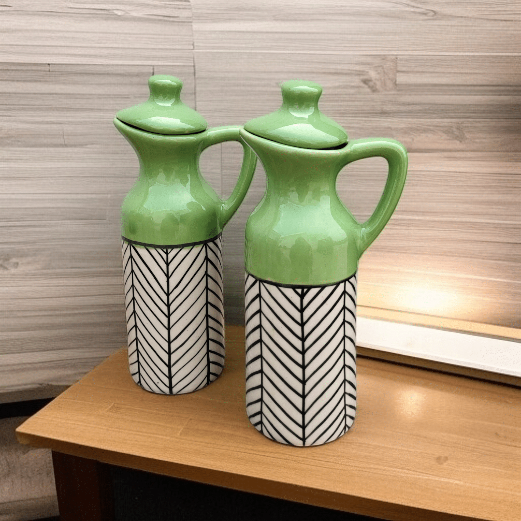 Malaikah Olive Zebra Printed Ceramic Olive Oil Container ( Set of 2 ) Malaikah Olive Zebra Printed Ceramic Olive Oil Container ( Set of 2 )