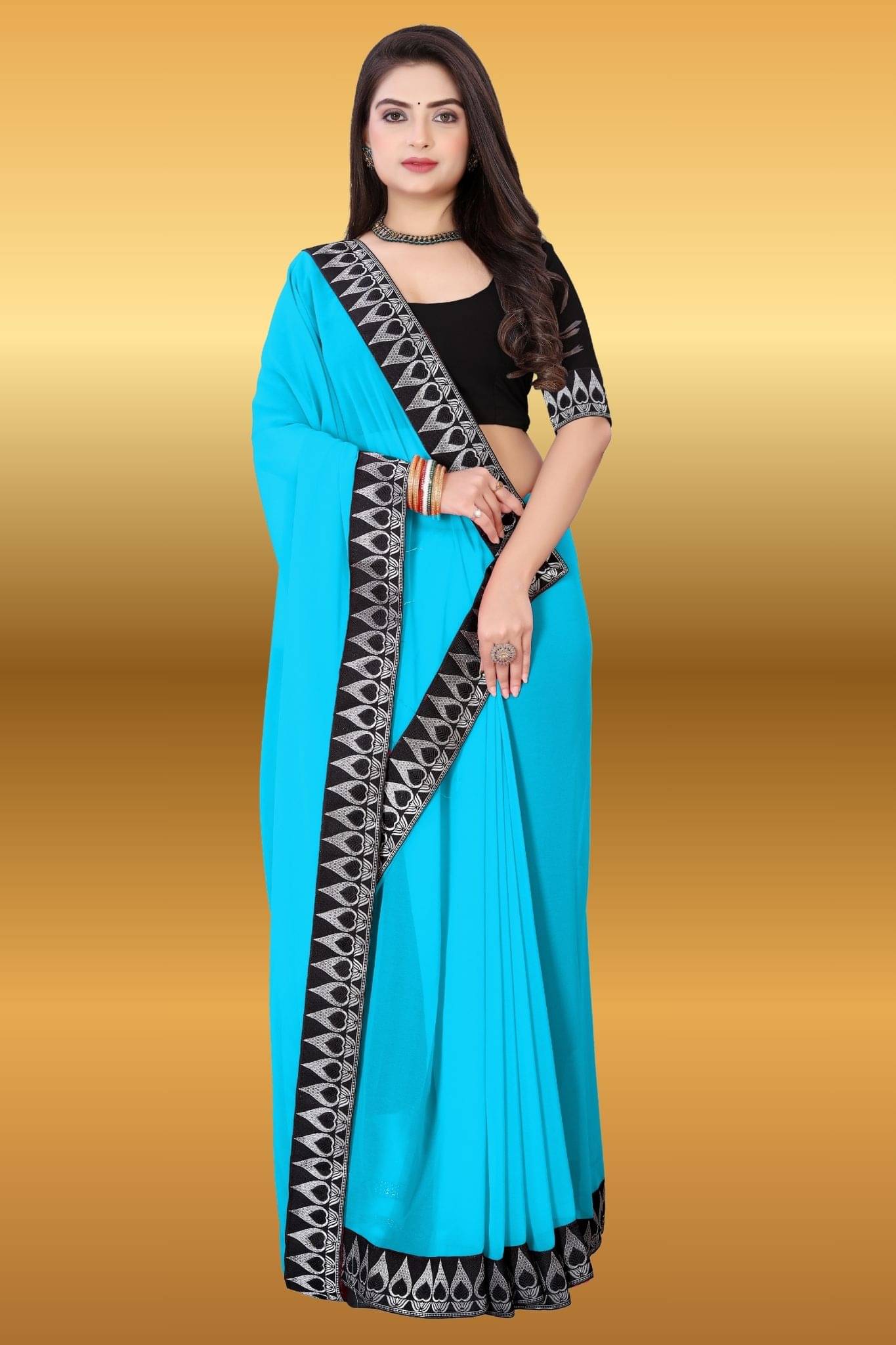     			aaishreekhodiyar Georgette Self Design Saree With Unstitched Blouse Piece ( Sky Blue )