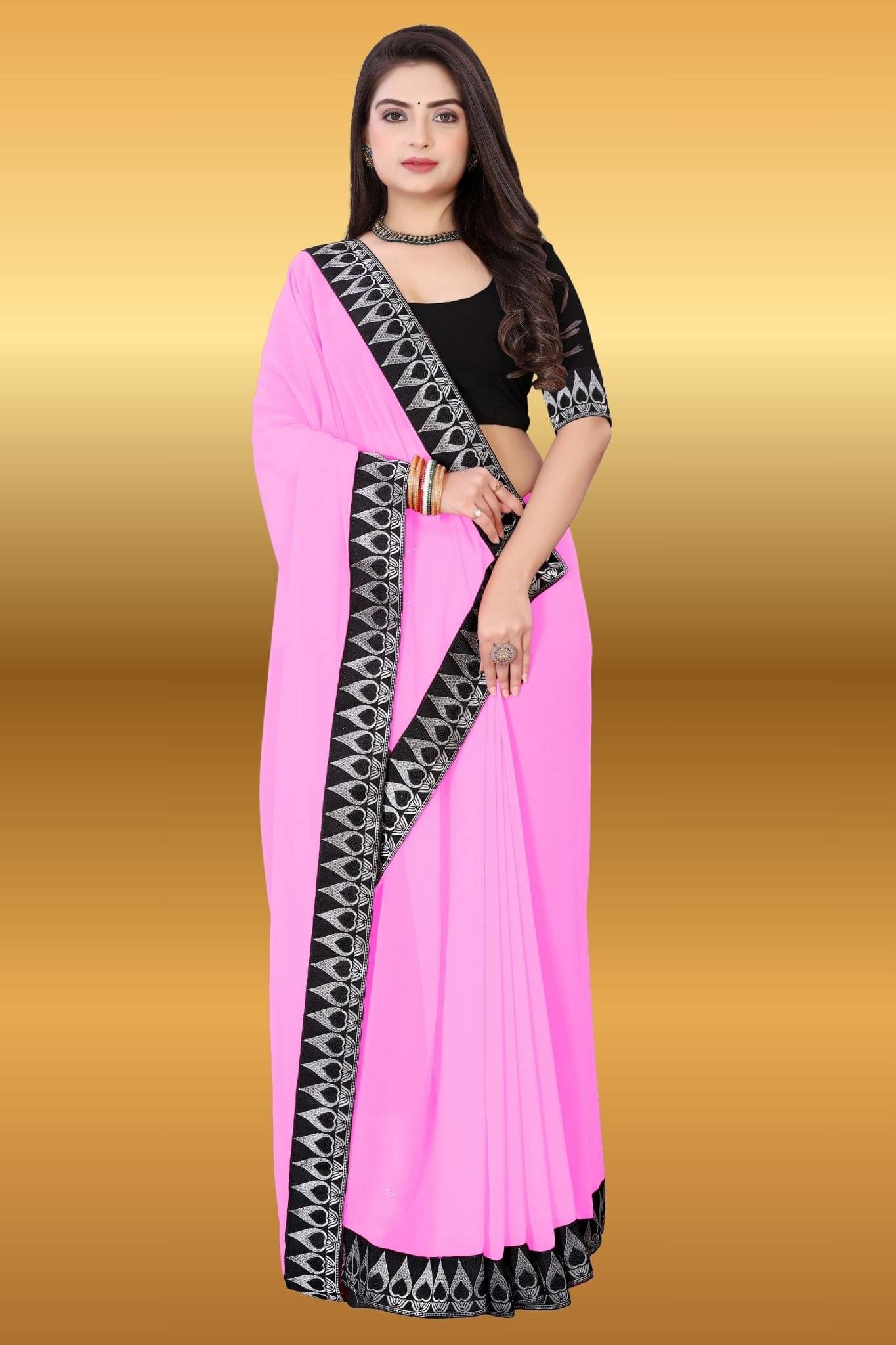 aaishreekhodiyar Georgette Self Design Saree With Unstitched Blouse Piece ( Pink ) aaishreekhodiyar Georgette Self Design Saree With Unstitched Blouse Piece ( Pink )
