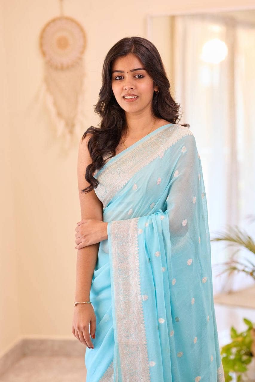 fab woven Art Silk Woven Kanjeevaram Sarees With Unstitched Blouse Piece ( Turquoise ) - Sarees | Buy online on ZillyBuy