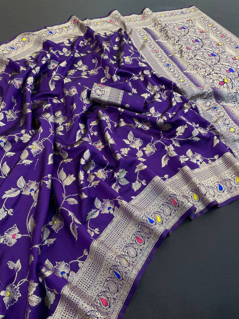 fab woven Art Silk Woven Kanjeevaram Sarees With Unstitched Blouse Piece ( Purple ) - Sarees | Buy online on ZillyBuy