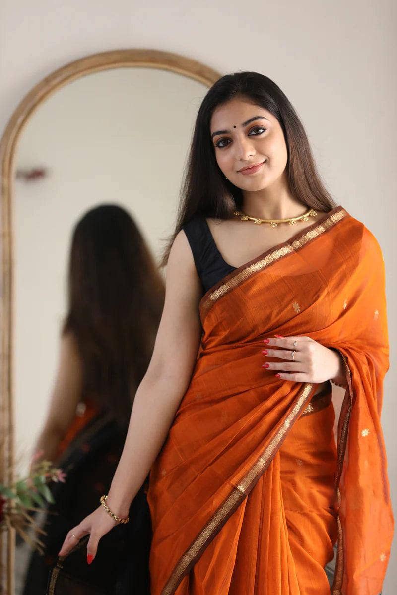 fab woven Art Silk Woven Kanjeevaram Sarees With Unstitched Blouse Piece ( Orange ) - Sarees | Buy online on ZillyBuy