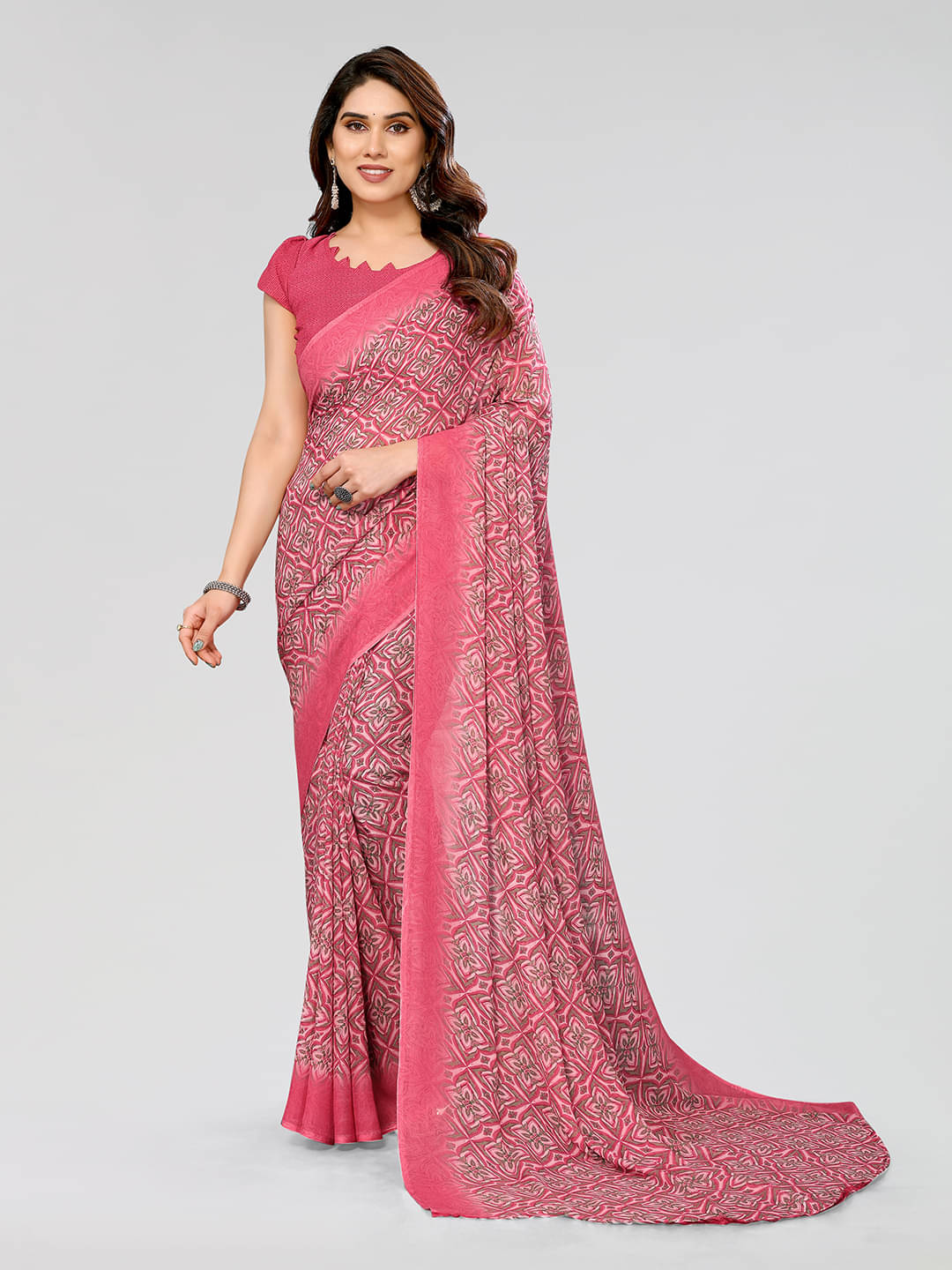     			ANAND SAREES Georgette Printed Chanderi saree With Unstitched Blouse Piece ( Pink )