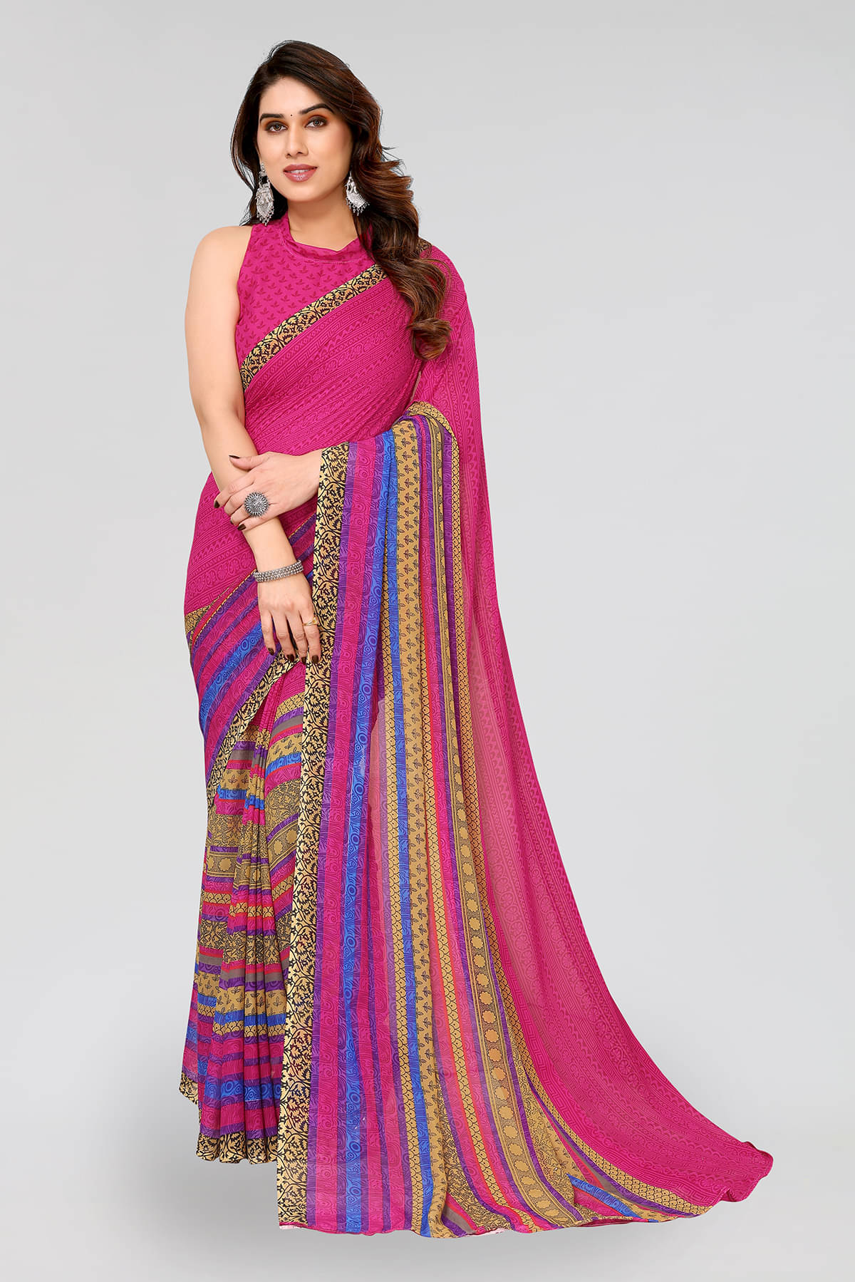 ANAND SAREES Georgette Printed Chanderi saree With Unstitched Blouse Piece ( Pink ) ANAND SAREES Georgette Printed Chanderi saree With Unstitched Blouse Piece ( Pink )