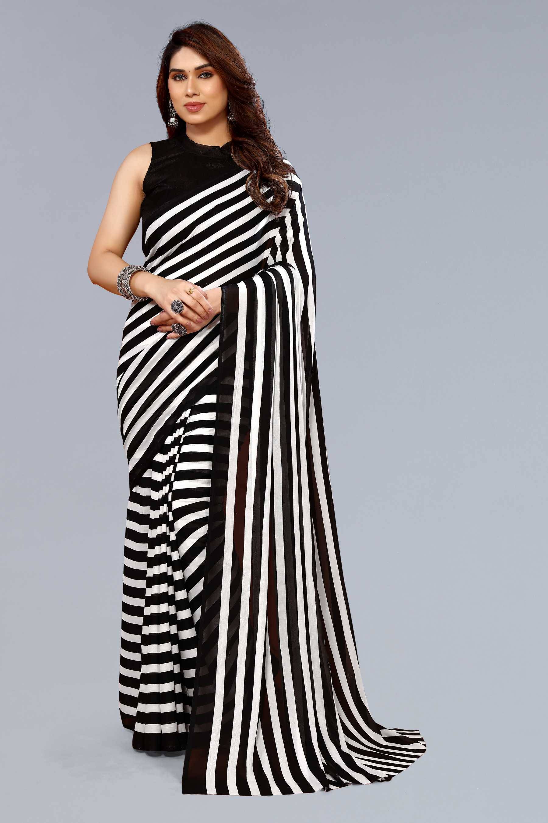     			ANAND SAREES Georgette Printed Leheriya Saree With Unstitched Blouse Piece ( Black )