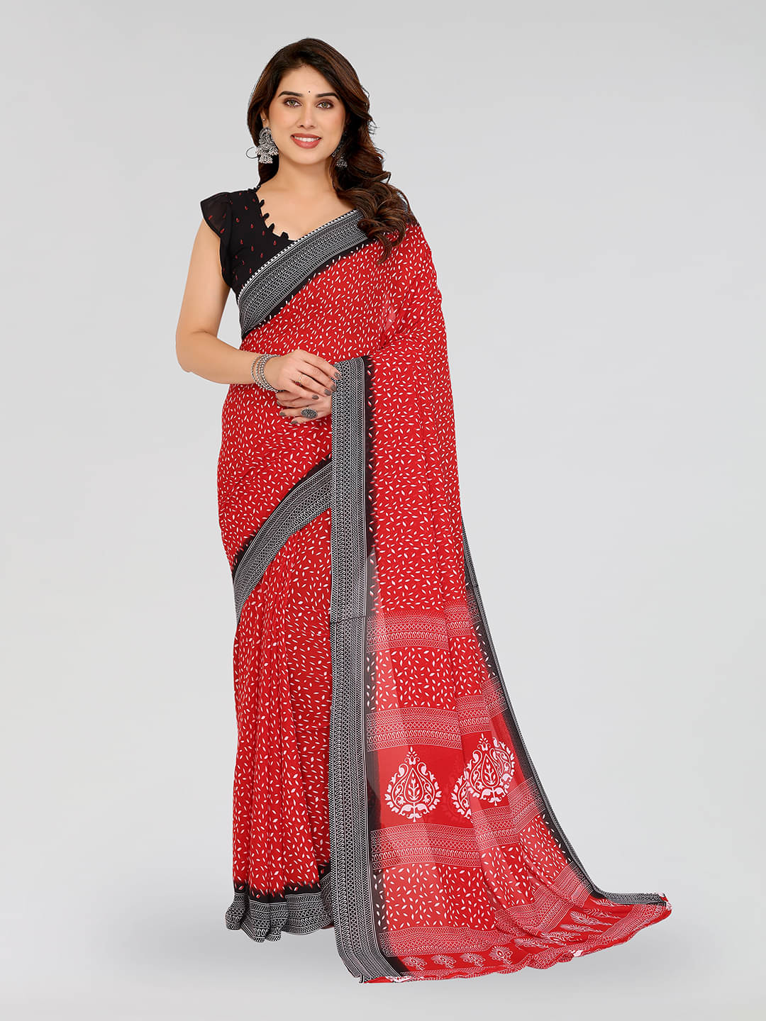 ANAND SAREES Georgette Printed Chanderi saree With Unstitched Blouse Piece ( Red )     			ANAND SAREES Georgette Printed Chanderi saree With Unstitched Blouse Piece ( Red )