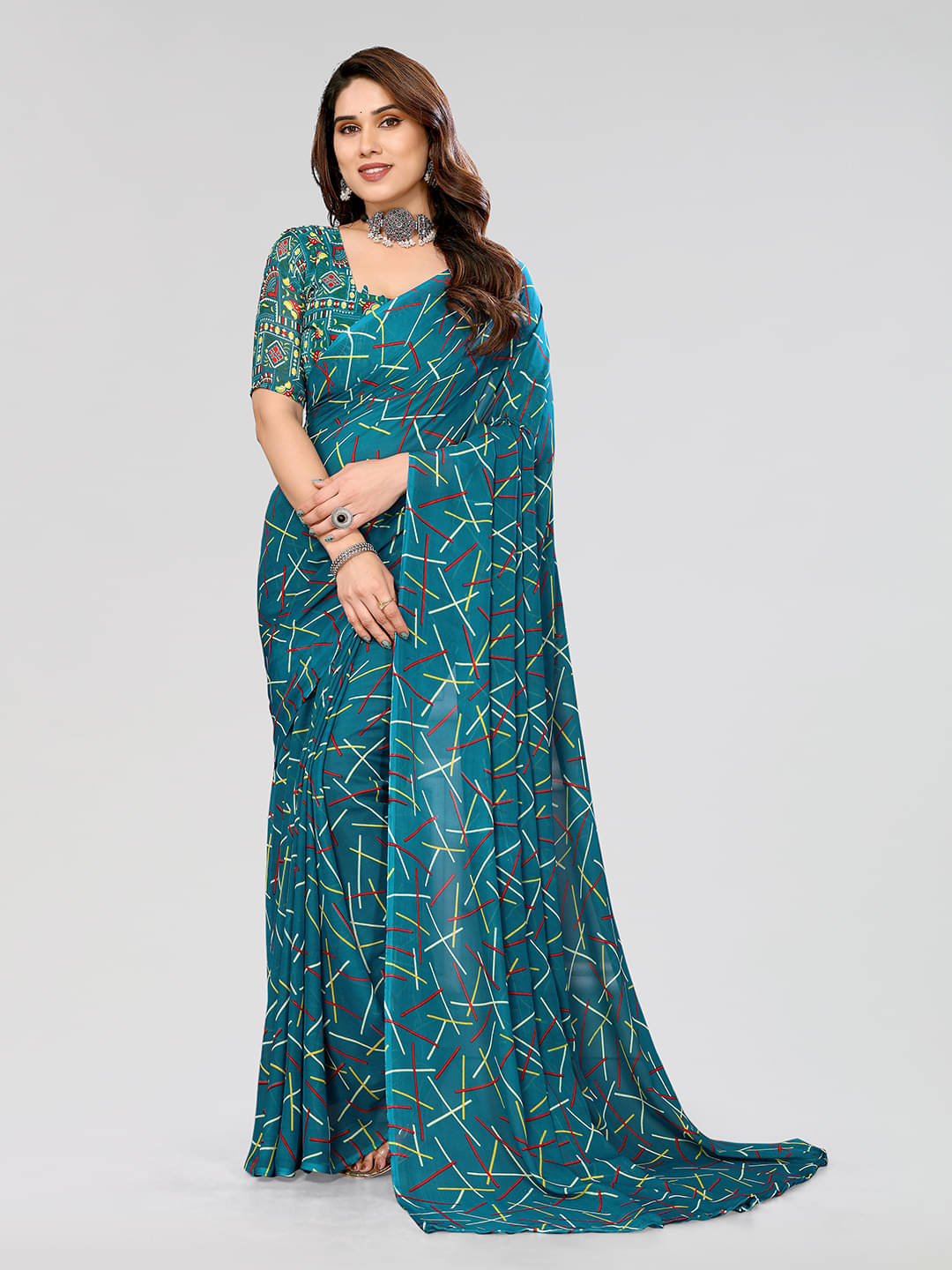 ANAND SAREES Georgette Printed Leheriya Saree With Unstitched Blouse Piece ( Green ) ANAND SAREES Georgette Printed Leheriya Saree With Unstitched Blouse Piece ( Green )