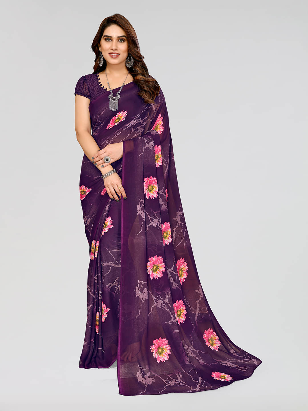 ANAND SAREES Georgette Printed Chanderi saree With Unstitched Blouse Piece ( Purple ) ANAND SAREES Georgette Printed Chanderi saree With Unstitched Blouse Piece ( Purple )