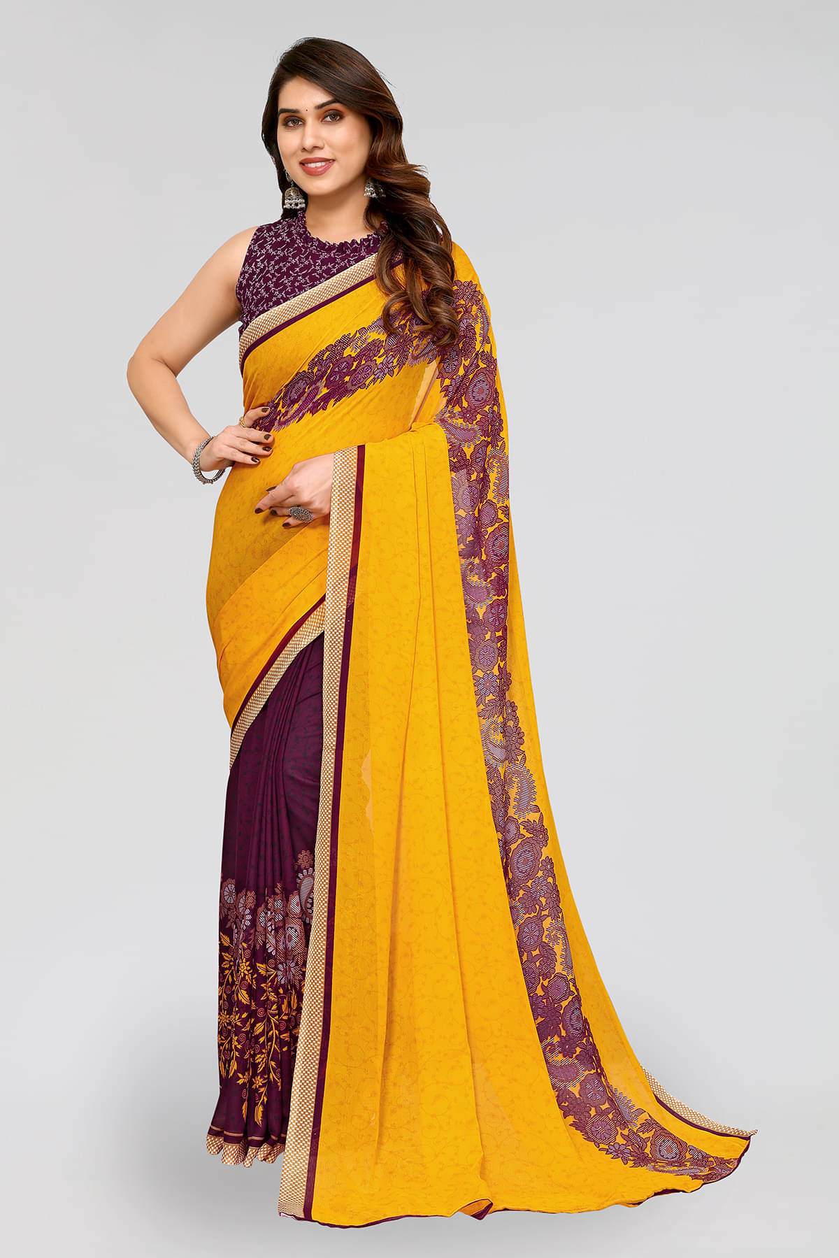 ANAND SAREES Georgette Printed Chanderi saree With Unstitched Blouse Piece ( Yellow ) ANAND SAREES Georgette Printed Chanderi saree With Unstitched Blouse Piece ( Yellow )
