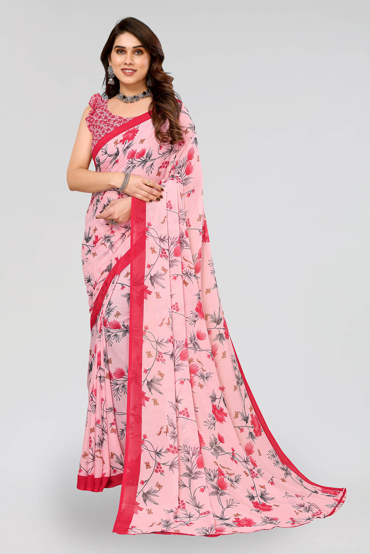     			ANAND SAREES Georgette Printed Chanderi saree With Unstitched Blouse Piece ( Pink )