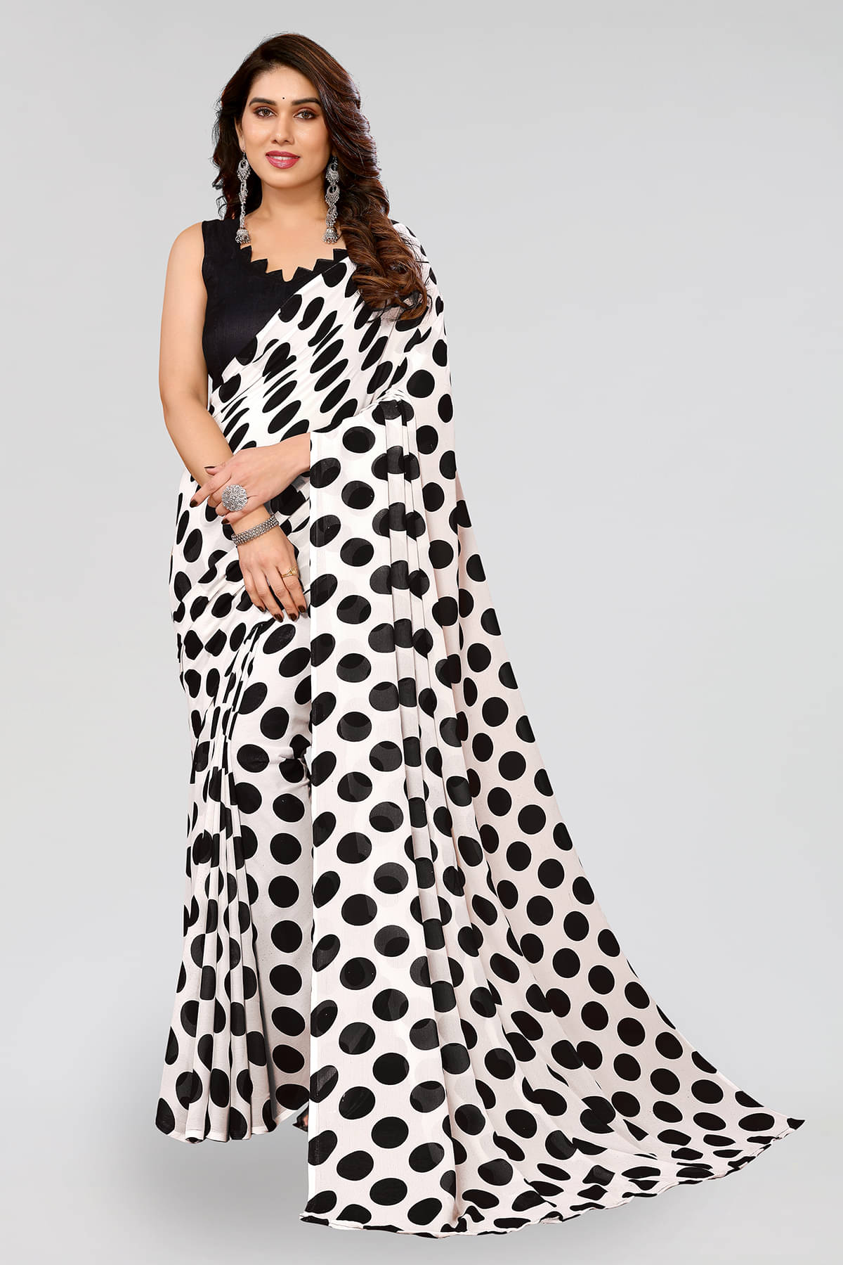 ANAND SAREES Georgette Printed Chanderi saree With Unstitched Blouse Piece ( Black )     			ANAND SAREES Georgette Printed Chanderi saree With Unstitched Blouse Piece ( Black )
