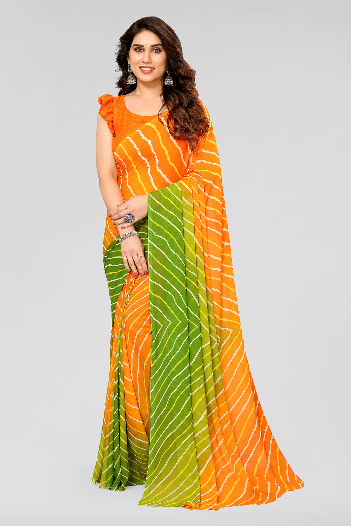    			ANAND SAREES Georgette Printed Leheriya Saree With Unstitched Blouse Piece ( Yellow )