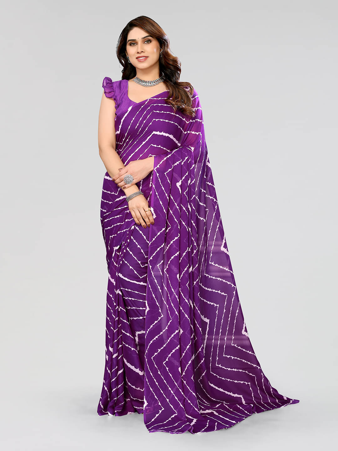 ANAND SAREES Georgette Printed Leheriya Saree With Unstitched Blouse Piece ( Purple ) ANAND SAREES Georgette Printed Leheriya Saree With Unstitched Blouse Piece ( Purple )