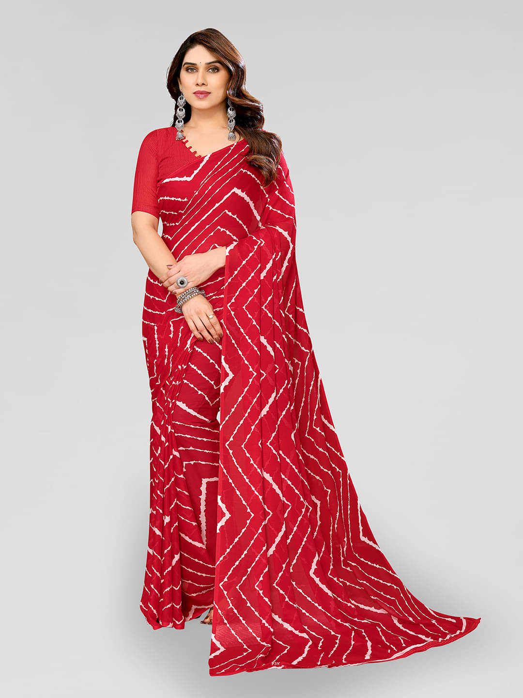 ANAND SAREES Georgette Printed Leheriya Saree With Unstitched Blouse Piece ( Red ) ANAND SAREES Georgette Printed Leheriya Saree With Unstitched Blouse Piece ( Red )