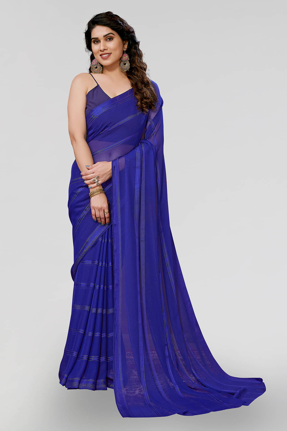     			ANAND SAREES Satin Embellished Kasavu Saree With Unstitched Blouse Piece ( Blue )