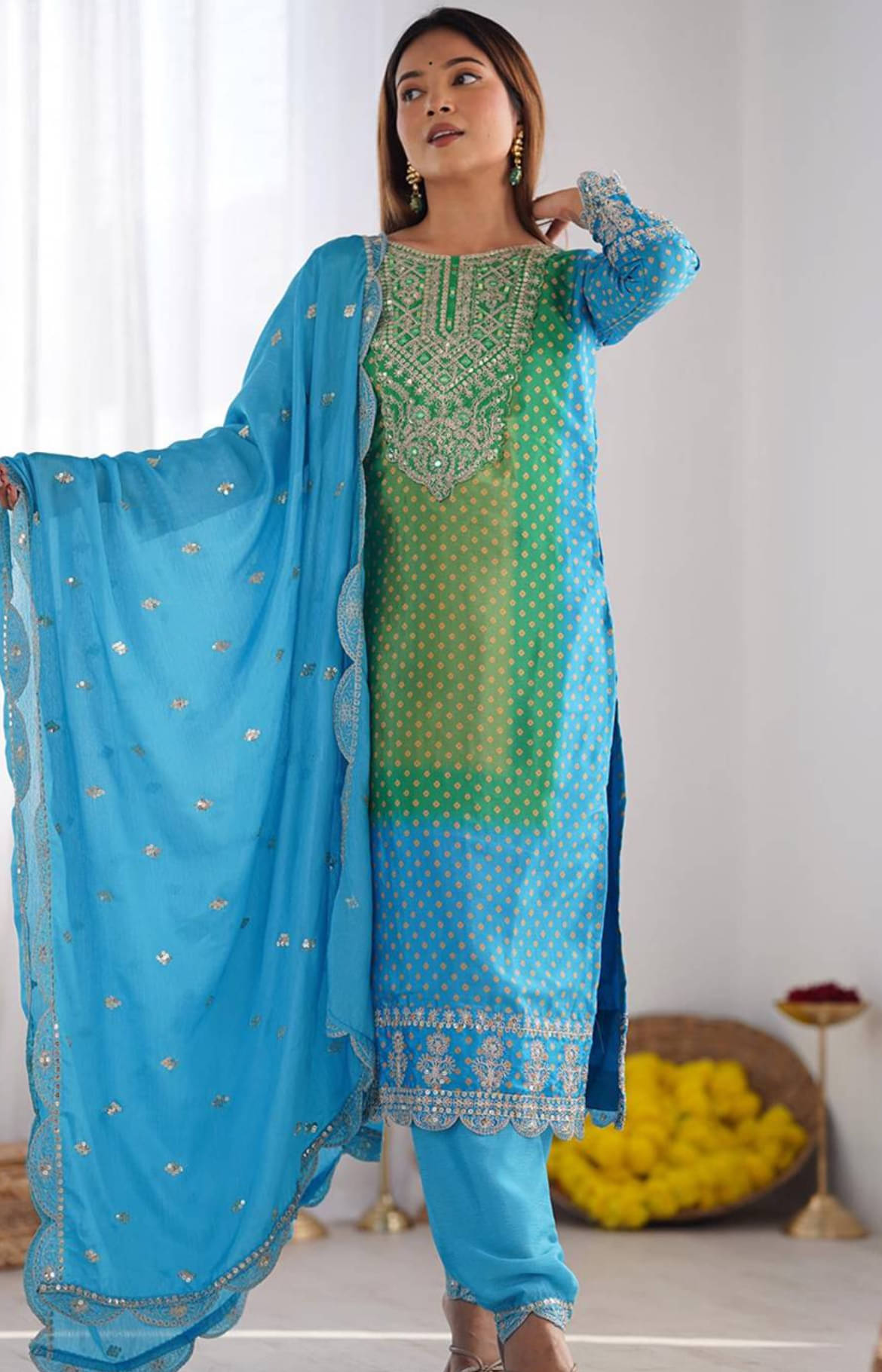 ARISEN Store Women Silk Blend Embroidered Straight Kurti With Pants ( Sea Green ) ARISEN Store Women Silk Blend Embroidered Straight Kurti With Pants ( Sea Green )