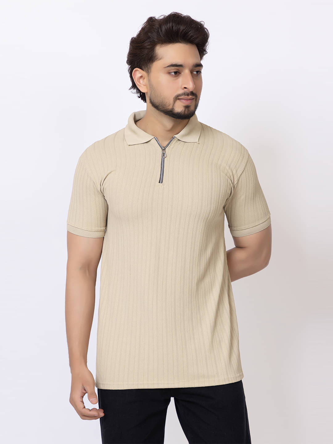 BUFFARO Men Cotton Regular Fit Striped Polo T Shirt ( Cream ) BUFFARO Men Cotton Regular Fit Striped Polo T Shirt ( Cream )