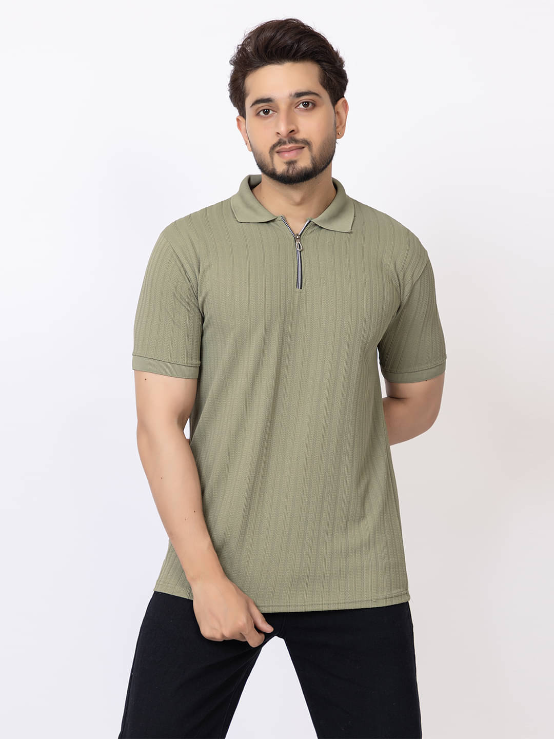     			BUFFARO Men Cotton Regular Fit Striped Polo T Shirt ( Green )