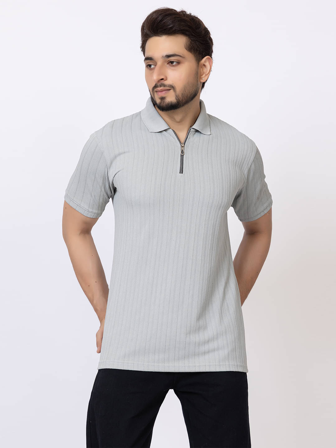 BUFFARO Men Cotton Regular Fit Striped Polo T Shirt ( Grey Melange ) BUFFARO Men Cotton Regular Fit Striped Polo T Shirt ( Grey Melange )