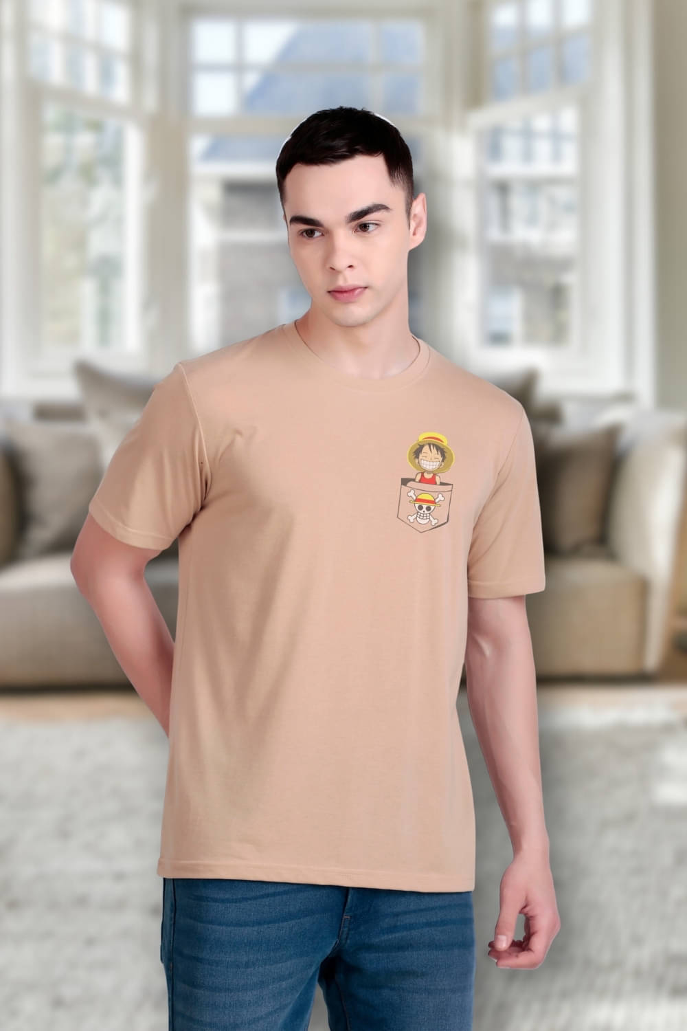FLYIND VOGUE OUTFIT Men Polyester Regular Fit Self Design T-Shirt ( Beige ) FLYIND VOGUE OUTFIT Men Polyester Regular Fit Self Design T-Shirt ( Beige )