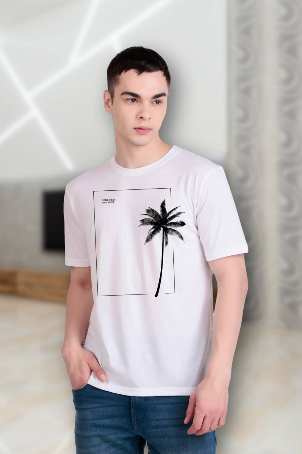 FLYIND VOGUE OUTFIT Men Polyester Regular Fit Self Design T-Shirt ( White ) FLYIND VOGUE OUTFIT Men Polyester Regular Fit Self Design T-Shirt ( White )