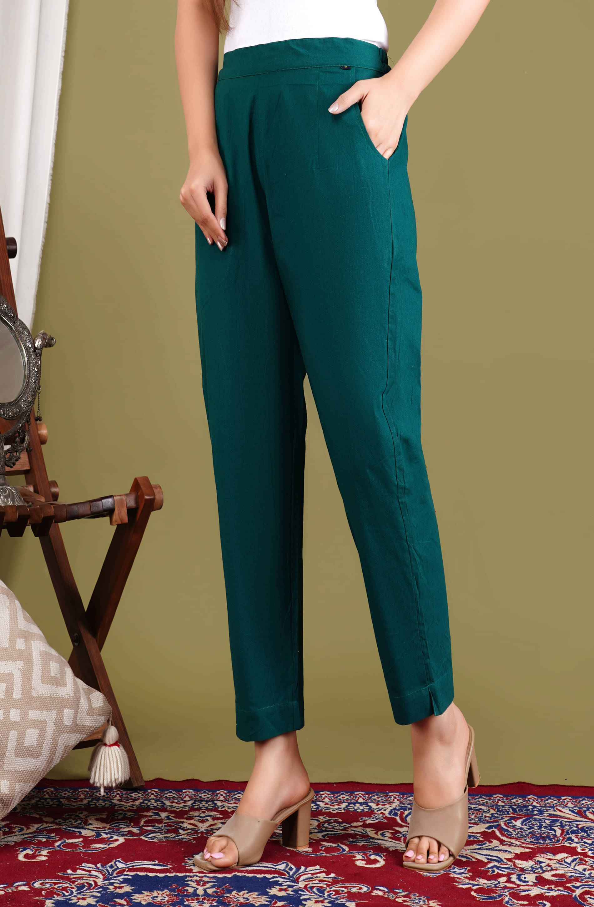     			Gamyam Pack of 1 Cotton Straight Women's Casual Pants ( Green )