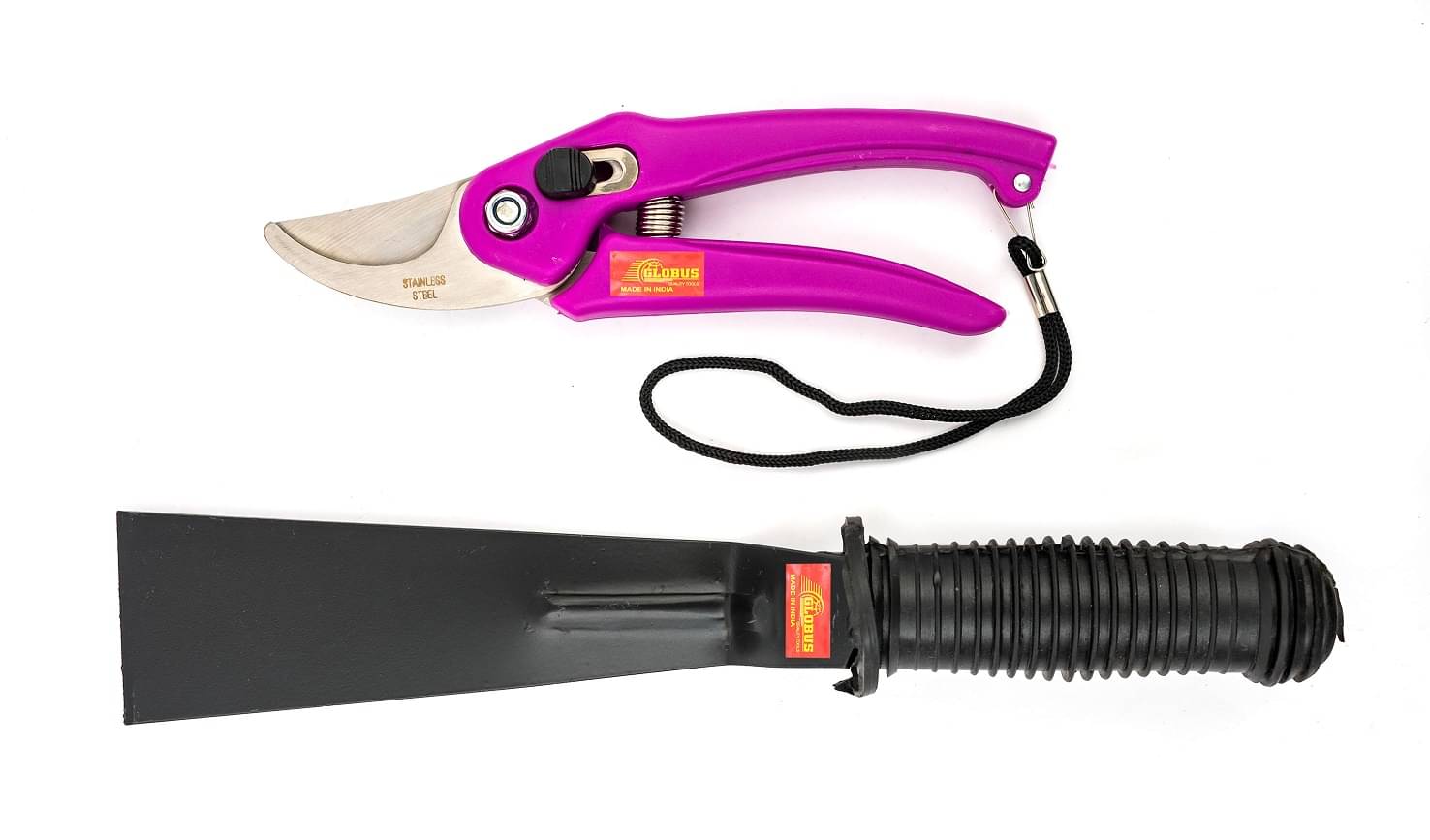 Globus 1654 -GARDEN TOOL SET/2-GARDEN CUTTER/PRUNER/SECATEUR( 7 INCH/18 CM) (STAINLESS )&( GARDEN KHURPA (2 INCH ) Globus 1654 -GARDEN TOOL SET/2-GARDEN CUTTER/PRUNER/SECATEUR( 7 INCH/18 CM) (STAINLESS )&( GARDEN KHURPA (2 INCH )