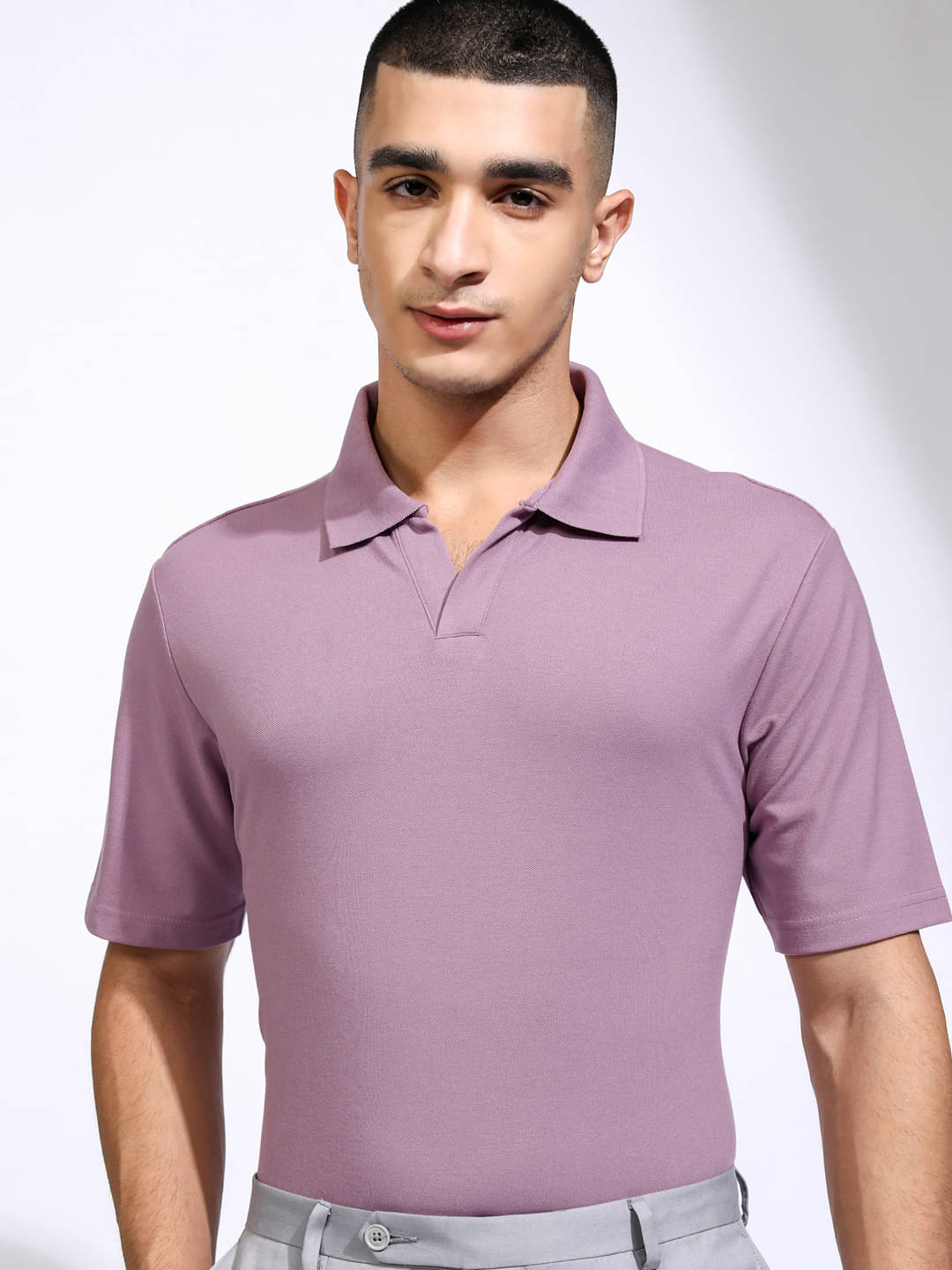 Highlander Men Cotton Blend Relaxed Fit Solid Polo T Shirt ( Mauve )     			Highlander Men Cotton Blend Relaxed Fit Solid Polo T Shirt ( Mauve )