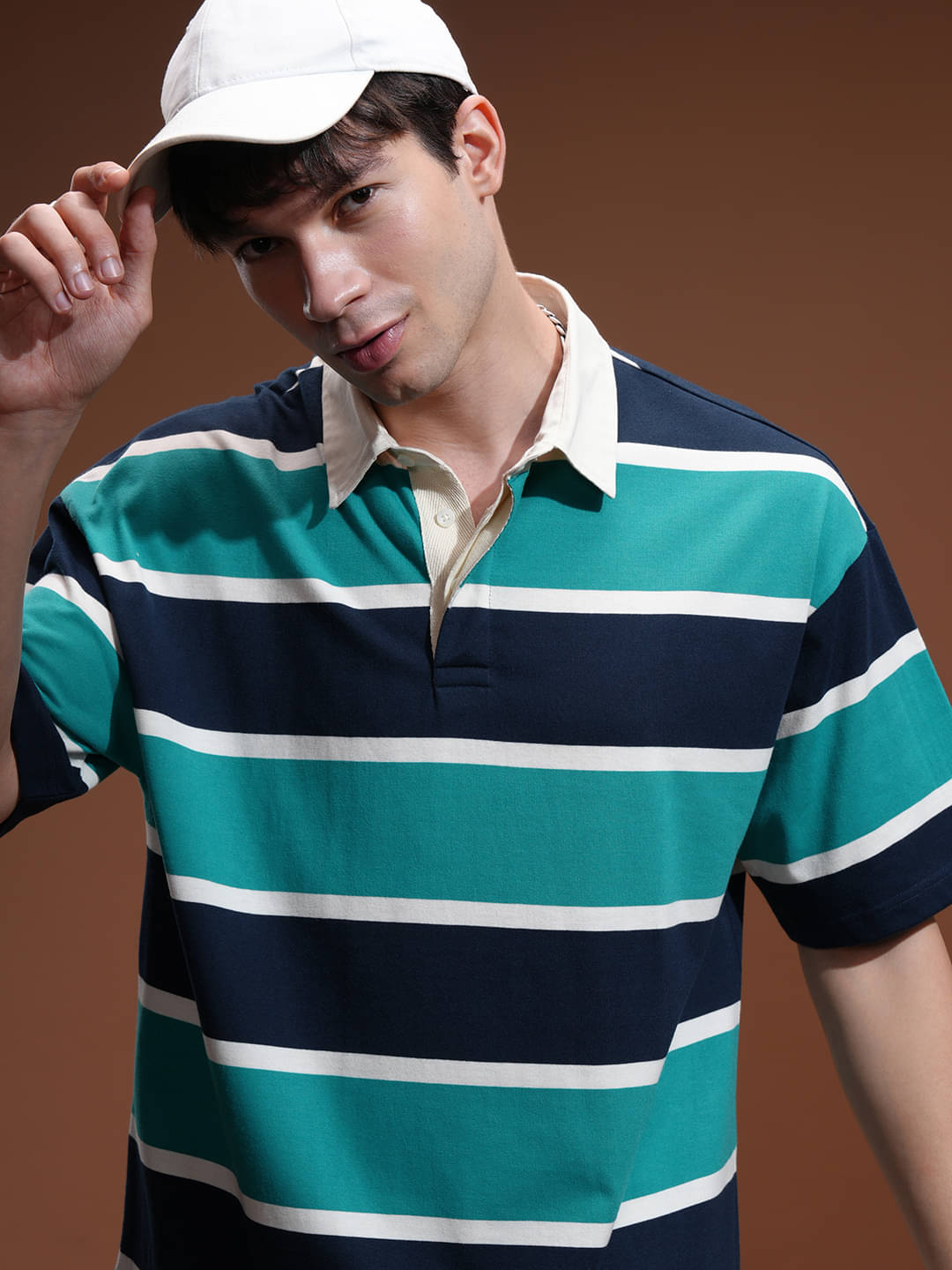 Highlander Men Polyester Oversized Fit Striped Polo T Shirt ( Navy Blue ) Highlander Men Polyester Oversized Fit Striped Polo T Shirt ( Navy Blue )