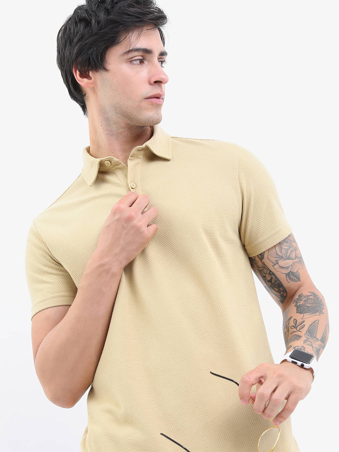 Highlander Men Polyester Regular Fit Solid Polo T Shirt ( Cream ) Highlander Men Polyester Regular Fit Solid Polo T Shirt ( Cream )