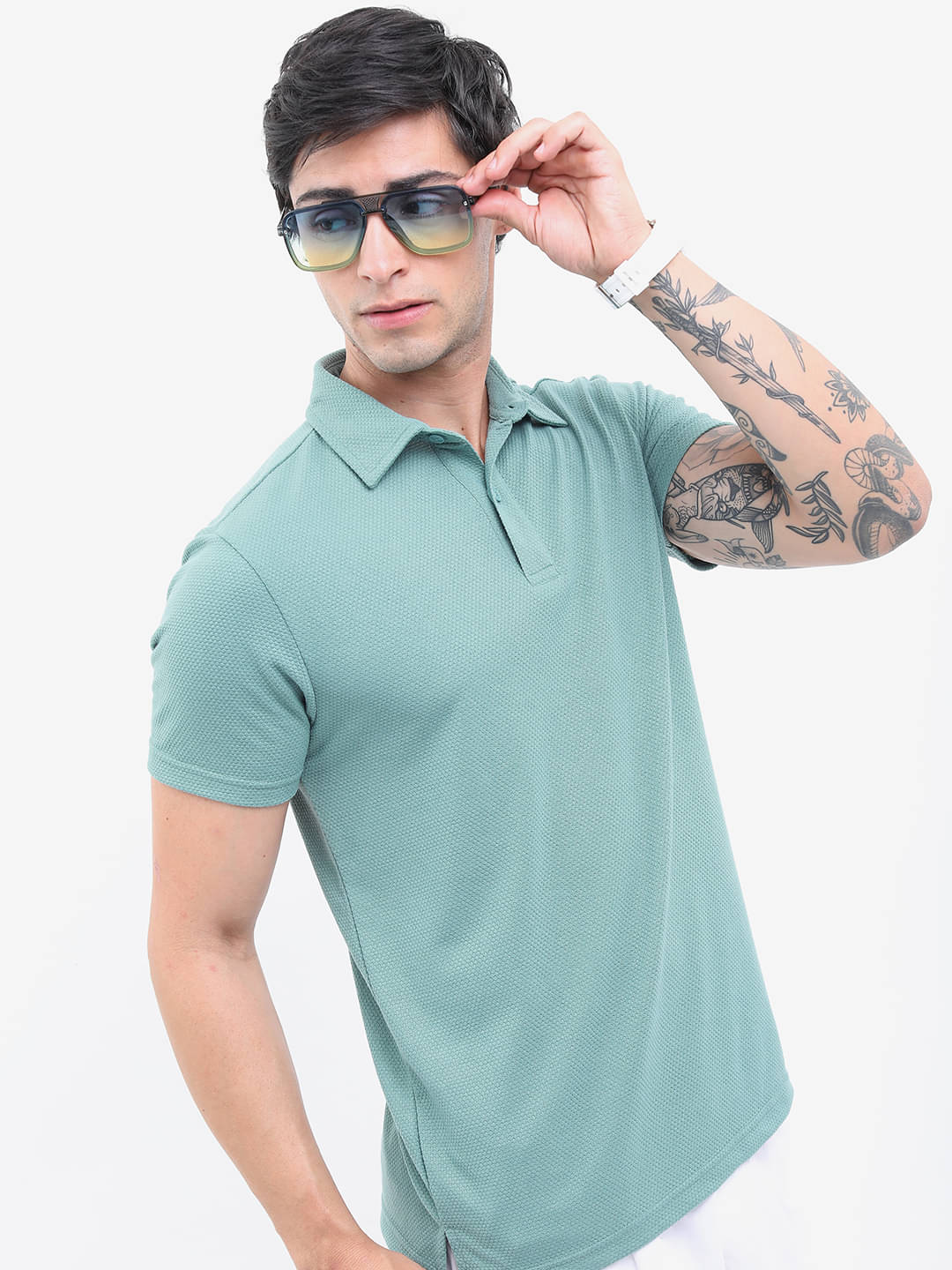     			Highlander Men Polyester Regular Fit Solid Polo T Shirt ( Sea Green )