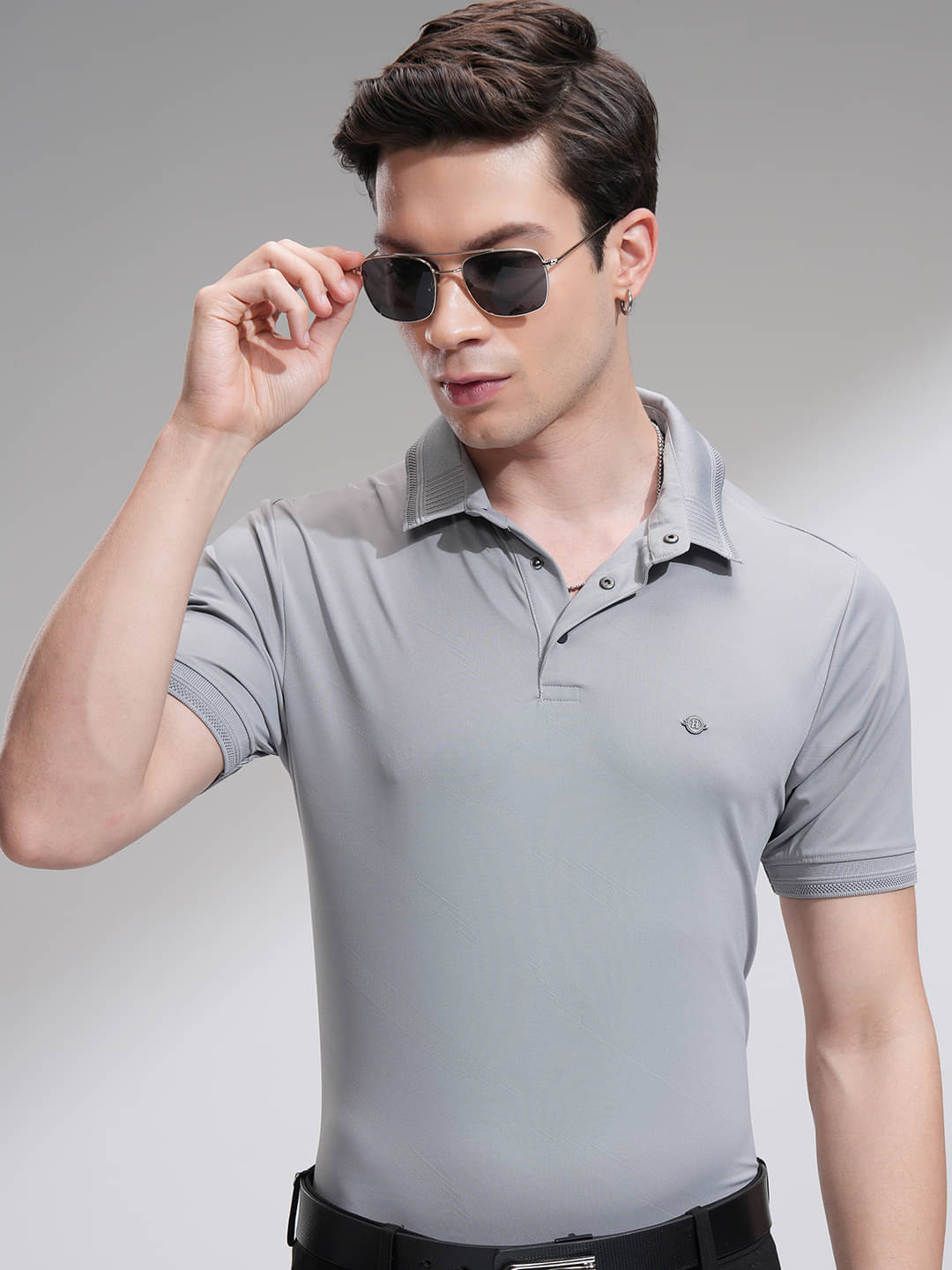     			Highlander Men Polyester Regular Fit Solid Polo T Shirt ( Grey )