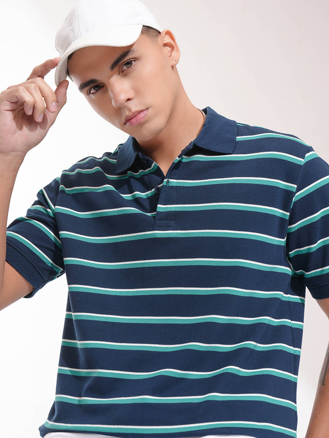 Highlander Men Polyester Relaxed Fit Striped Polo T Shirt ( Blue ) Highlander Men Polyester Relaxed Fit Striped Polo T Shirt ( Blue )