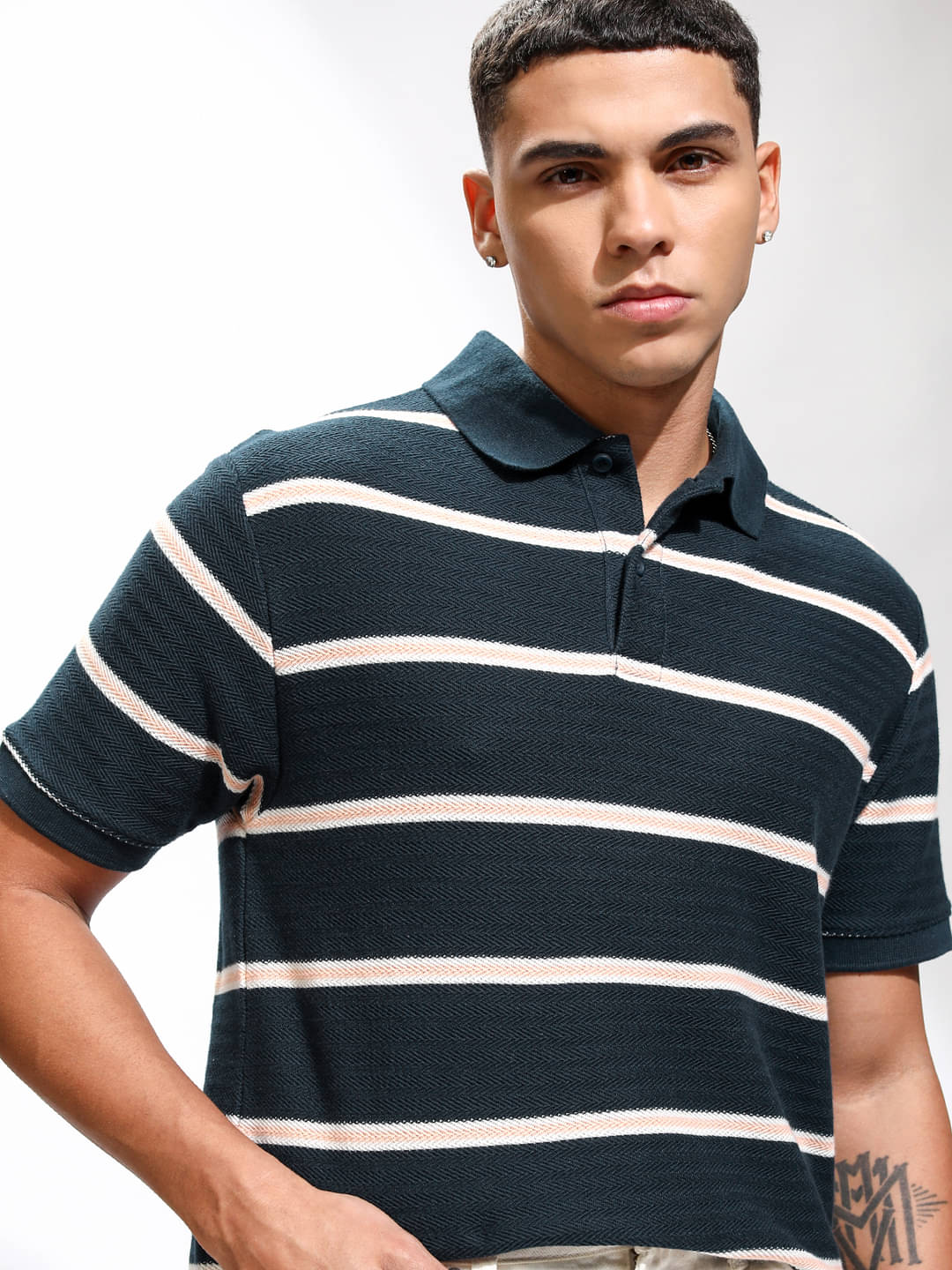 Highlander Men Polyester Relaxed Fit Striped Polo T Shirt ( Navy Blue ) Highlander Men Polyester Relaxed Fit Striped Polo T Shirt ( Navy Blue )