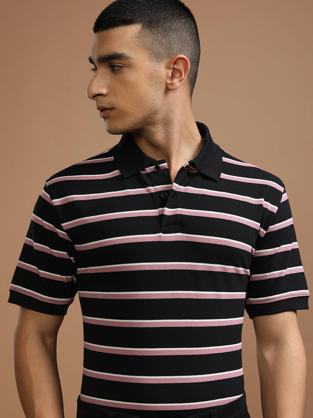 Highlander Men Polyester Relaxed Fit Striped Polo T Shirt ( Black ) Highlander Men Polyester Relaxed Fit Striped Polo T Shirt ( Black )