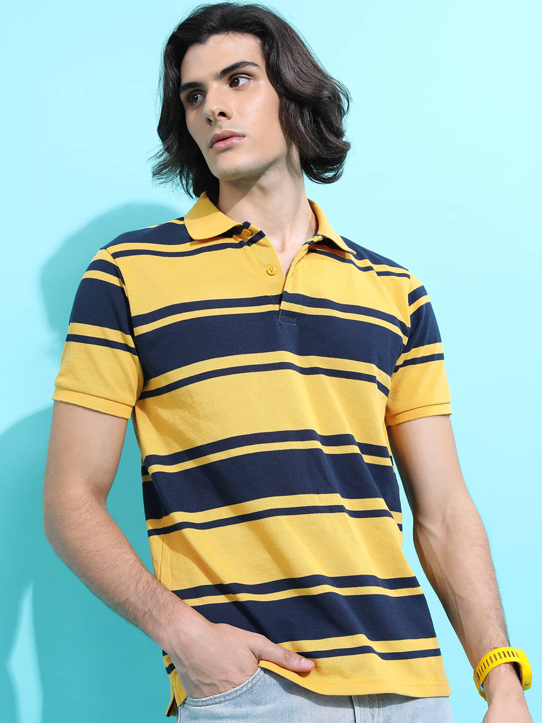 Highlander Men Polyester Slim Fit Striped Polo T Shirt ( Blue ) Highlander Men Polyester Slim Fit Striped Polo T Shirt ( Blue )