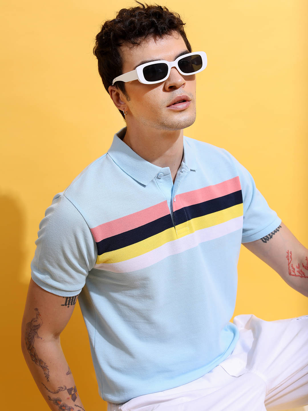     			Highlander Men Polyester Slim Fit Striped Polo T Shirt ( Multicolor )