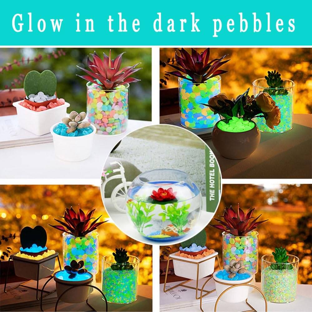     			KRAMOX Glow in The Dark Stones 200 Pcs Glow Pebbles Glow Rocks Rainbow Stones for Fish Tank Lawn Yard Garden