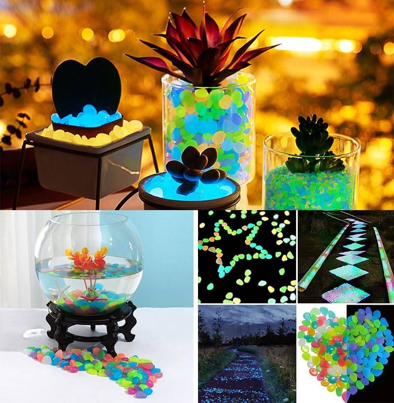     			KRAMOX Radium Glossy Stone Colorful Glow in The Luminous Pebbles Rocks for Fish Tank Aquarium, Flower Pot, Garden Walkway Decoration (Multicolor, 100Pcs)