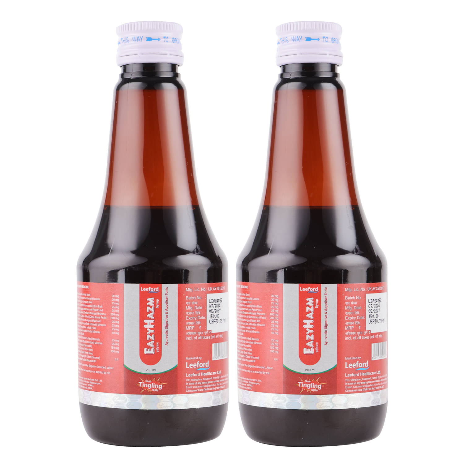     			Leeford EazyHazm Syrup 200ml | Ayurvedic Digestive & Appetiser Tonic | New Tingling Taste Pack of 2