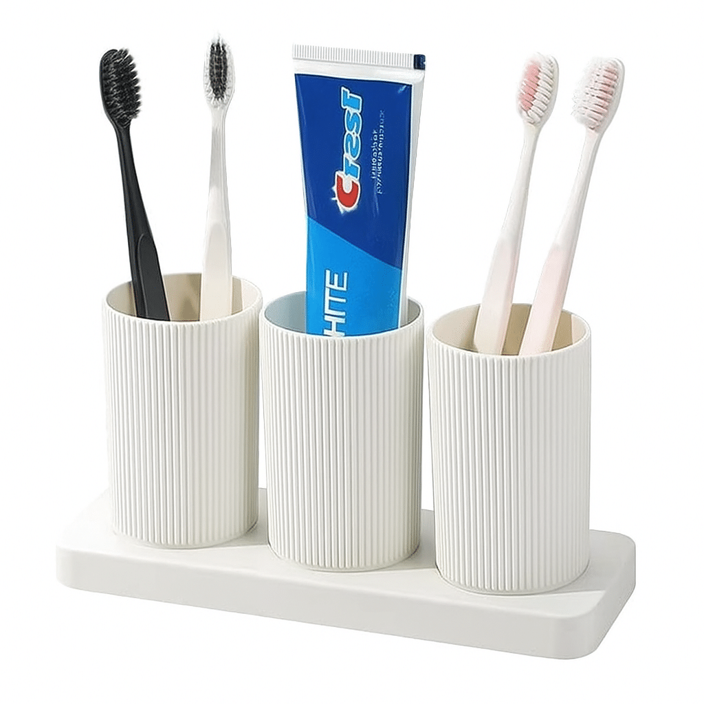     			MAGICSPOON 3 Section Toothbrush Toothpaste Holder | Bathroom Toiletries Organizer Stand Plastic Toothbrush Holder