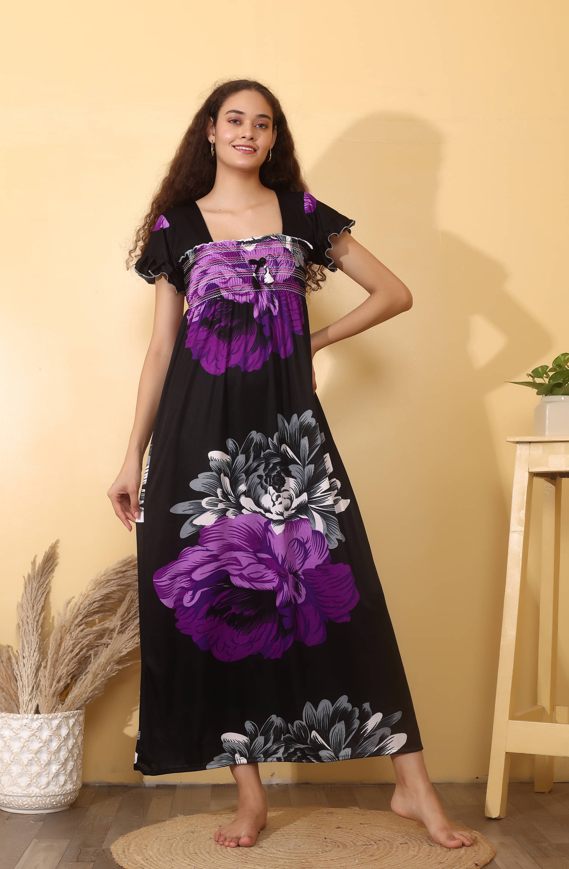     			MISS MEBINO Multi Color Satin Women's Nightwear Nighty & Night Gowns ( Pack of 1 )