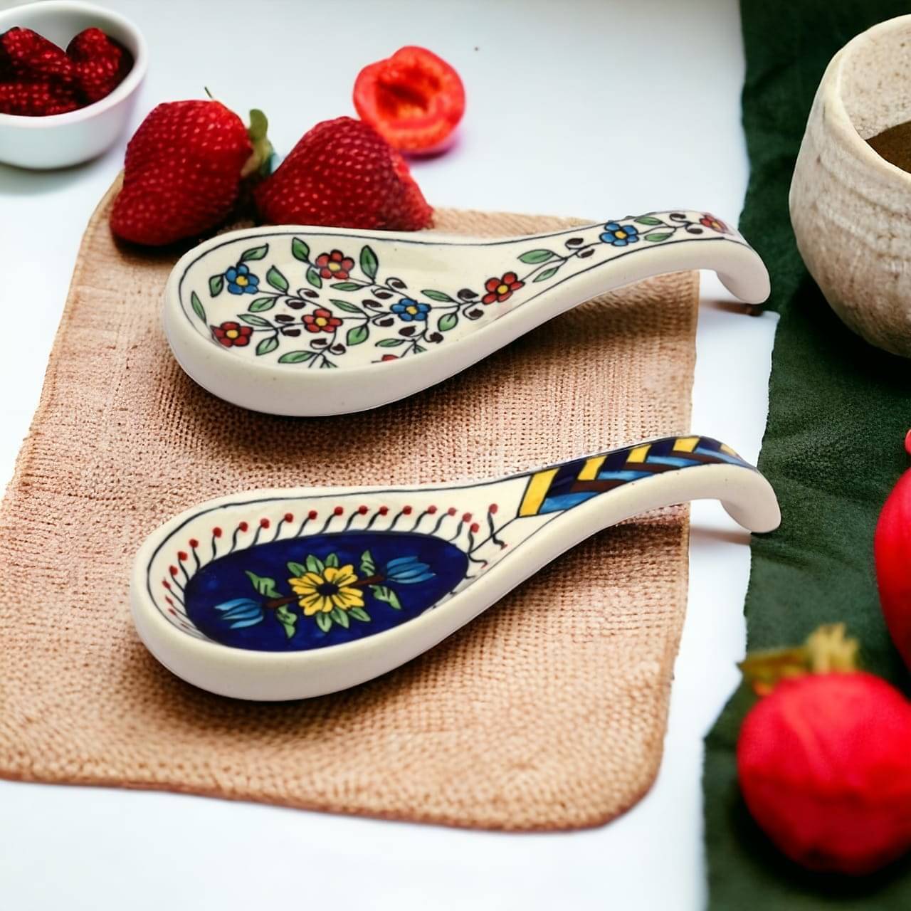     			Malaikah Blue And Multicolor Long Spoon Rest Ceramic Table Spoon Multi Color ( Pack of 2 )