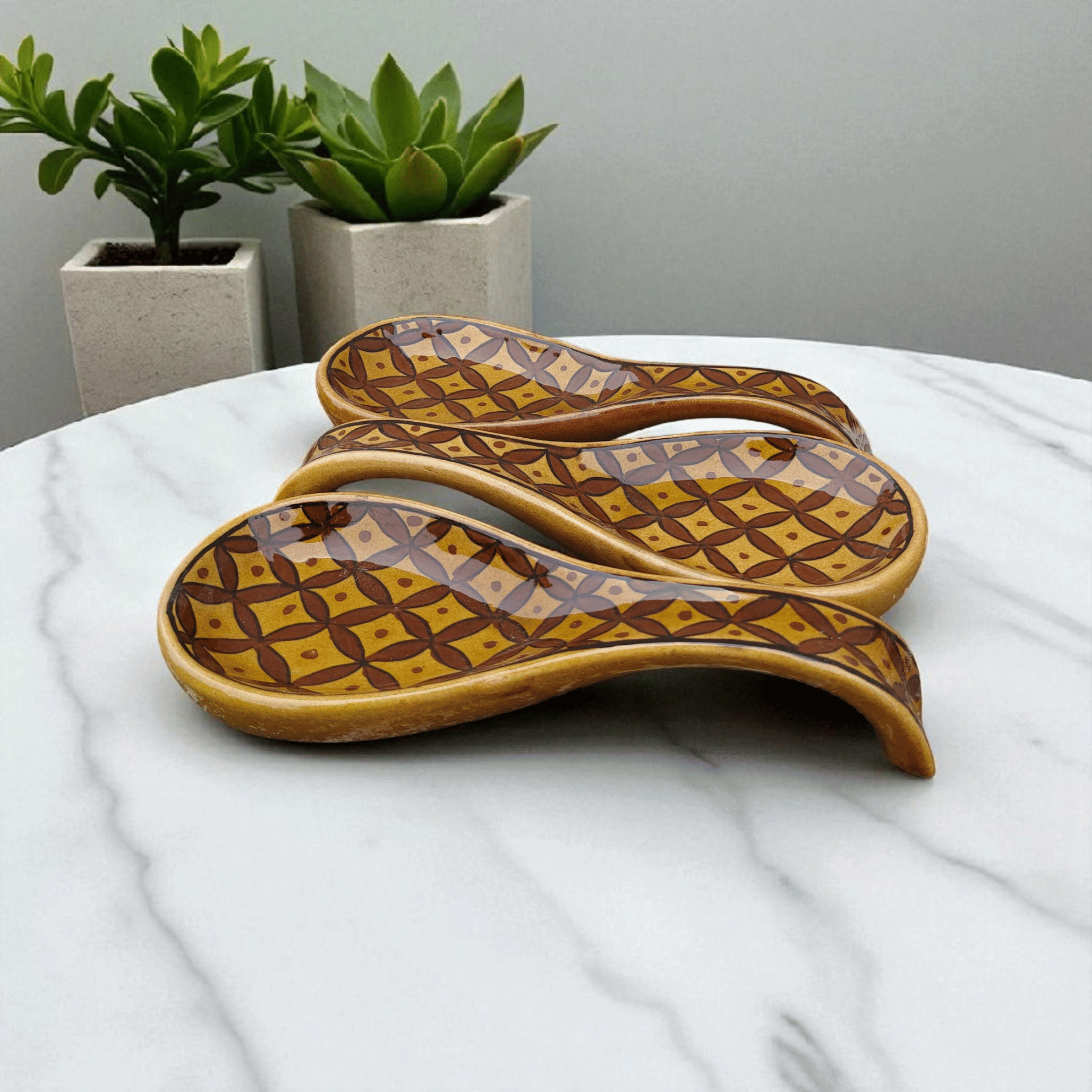     			Malaikah Gold Spoon Rest Ceramic Table Spoon Gold ( Pack of 3 )