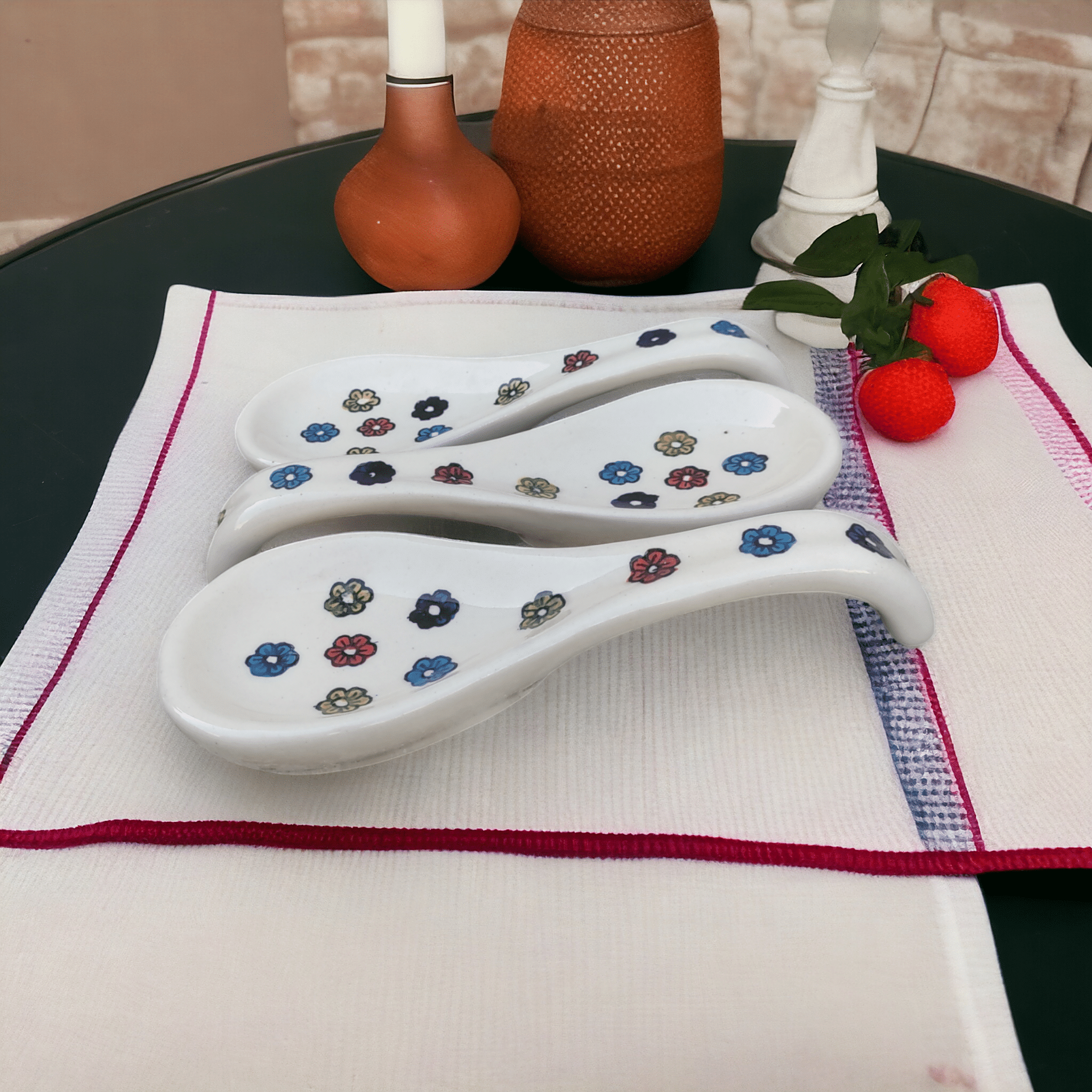     			Malaikah Milti Flw Spn Rst Ceramic Printed Cutlery Holder Multi Color ( Pack of 3 )