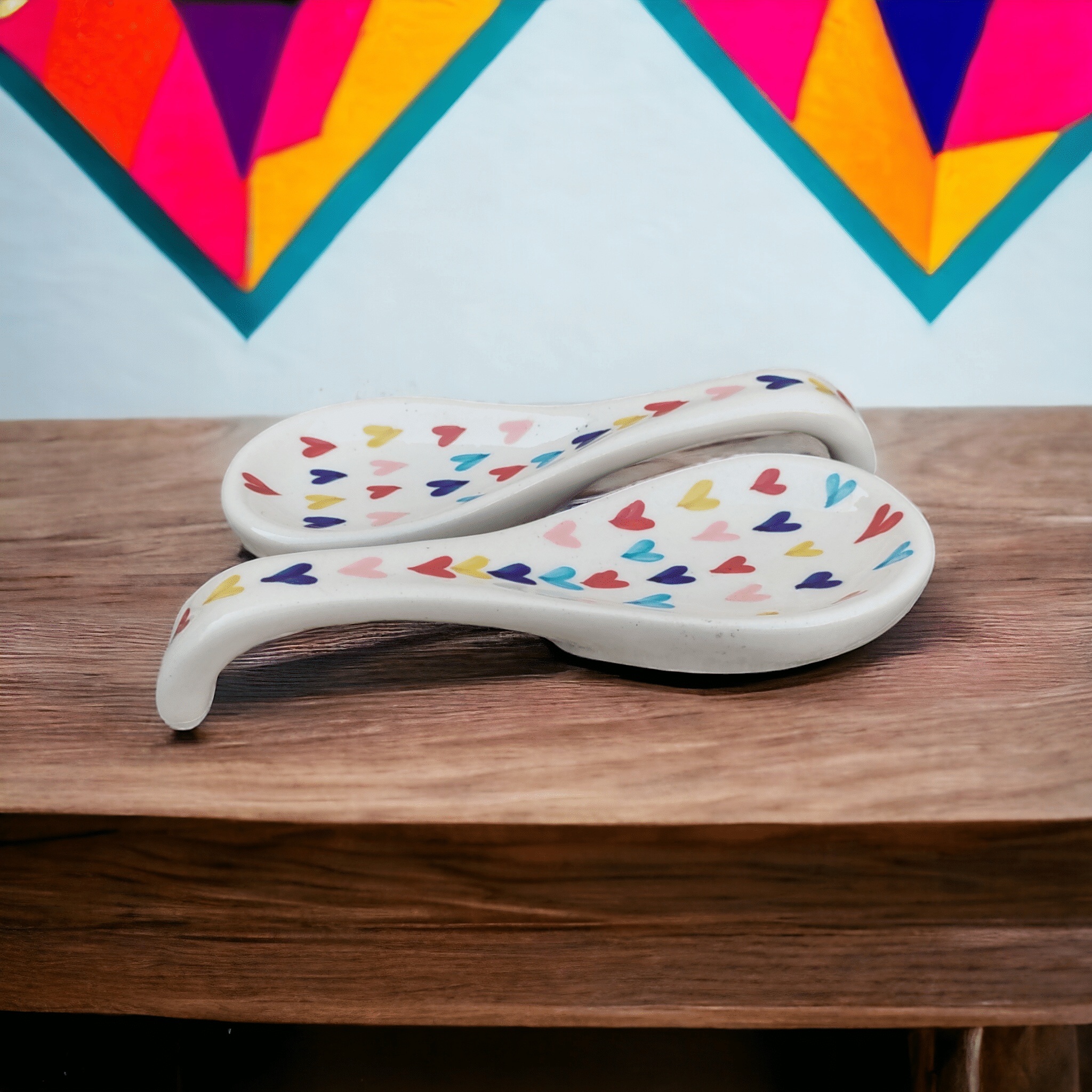     			Malaikah Multi Hrt Spn Rst Ceramic Printed Cutlery Holder Multi Color ( Pack of 2 )