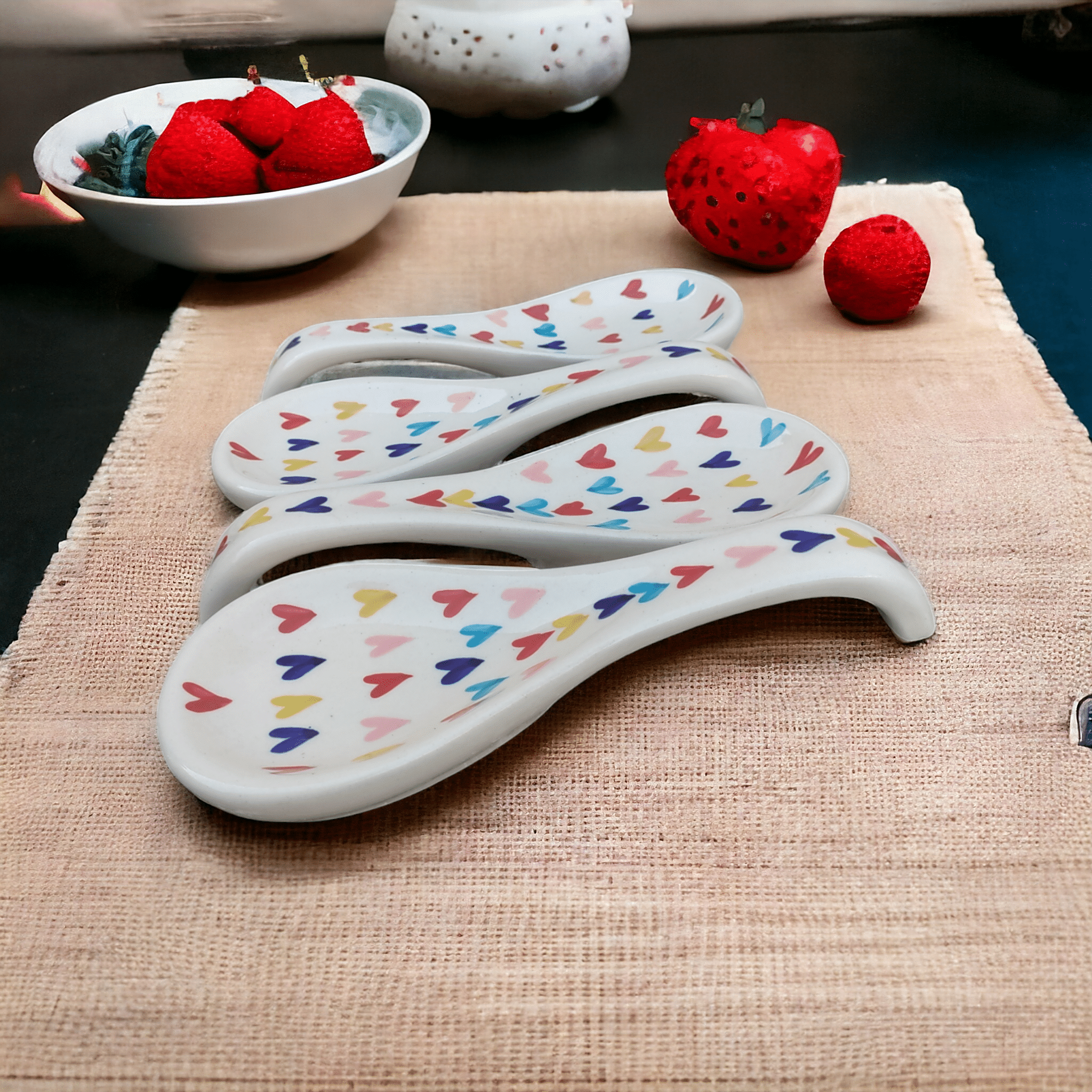     			Malaikah Multi Hrt Spn Rst Ceramic Printed Cutlery Holder Multi Color ( Pack of 4 )