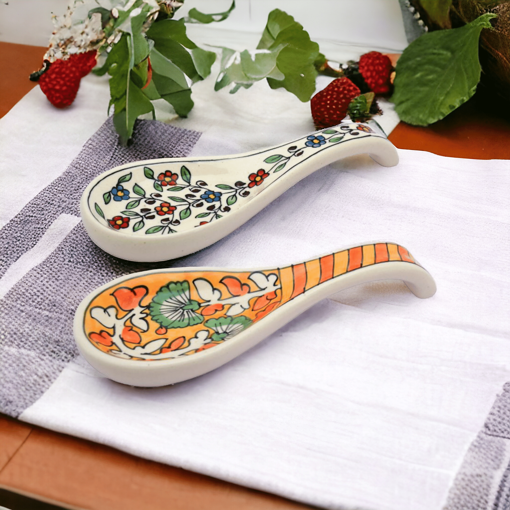 Malaikah Multicolor And Orange Long Spoon Rest Ceramic Table Spoon Multi Color ( Pack of 2 ) Malaikah Multicolor And Orange Long Spoon Rest Ceramic Table Spoon Multi Color ( Pack of 2 )