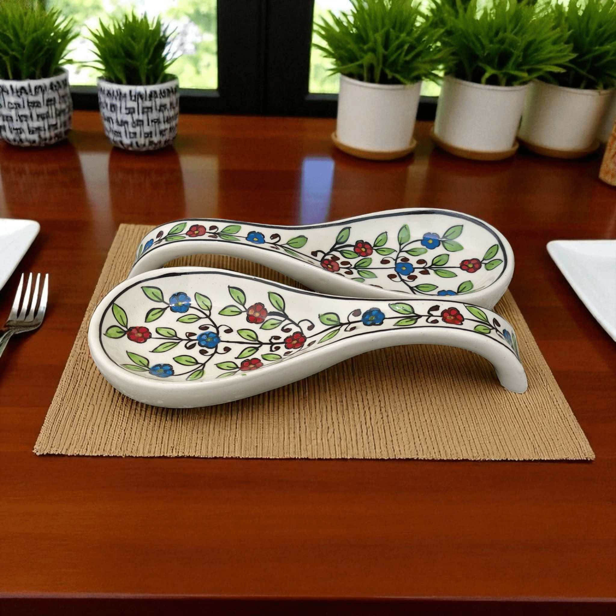 Malaikah Multicolor Long Spoon Rest Ceramic Table Spoon Multi Color ( Pack of 2 ) Malaikah Multicolor Long Spoon Rest Ceramic Table Spoon Multi Color ( Pack of 2 )
